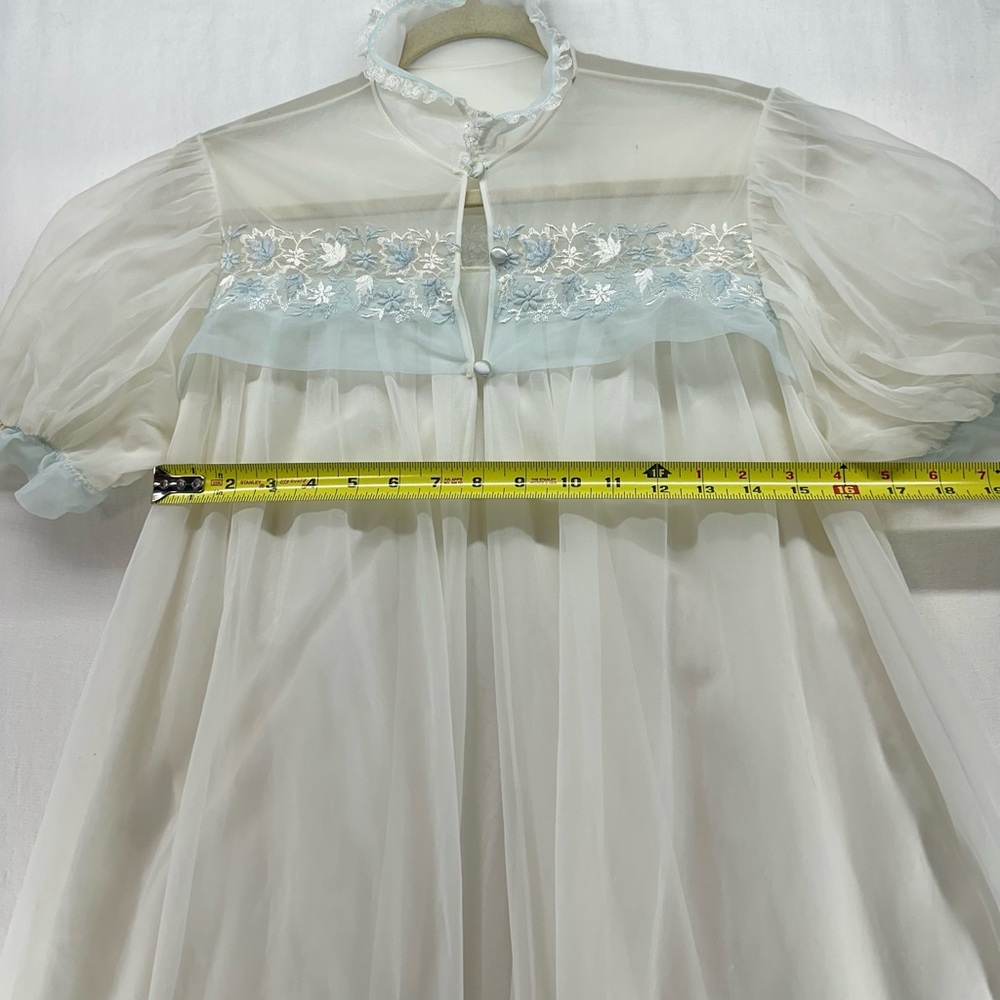 GOTHAM GOLD STRIPE Vintage Nightgown Robe Set Chiffon & Nylon White & Blue 32/S - Picture 14 of 16